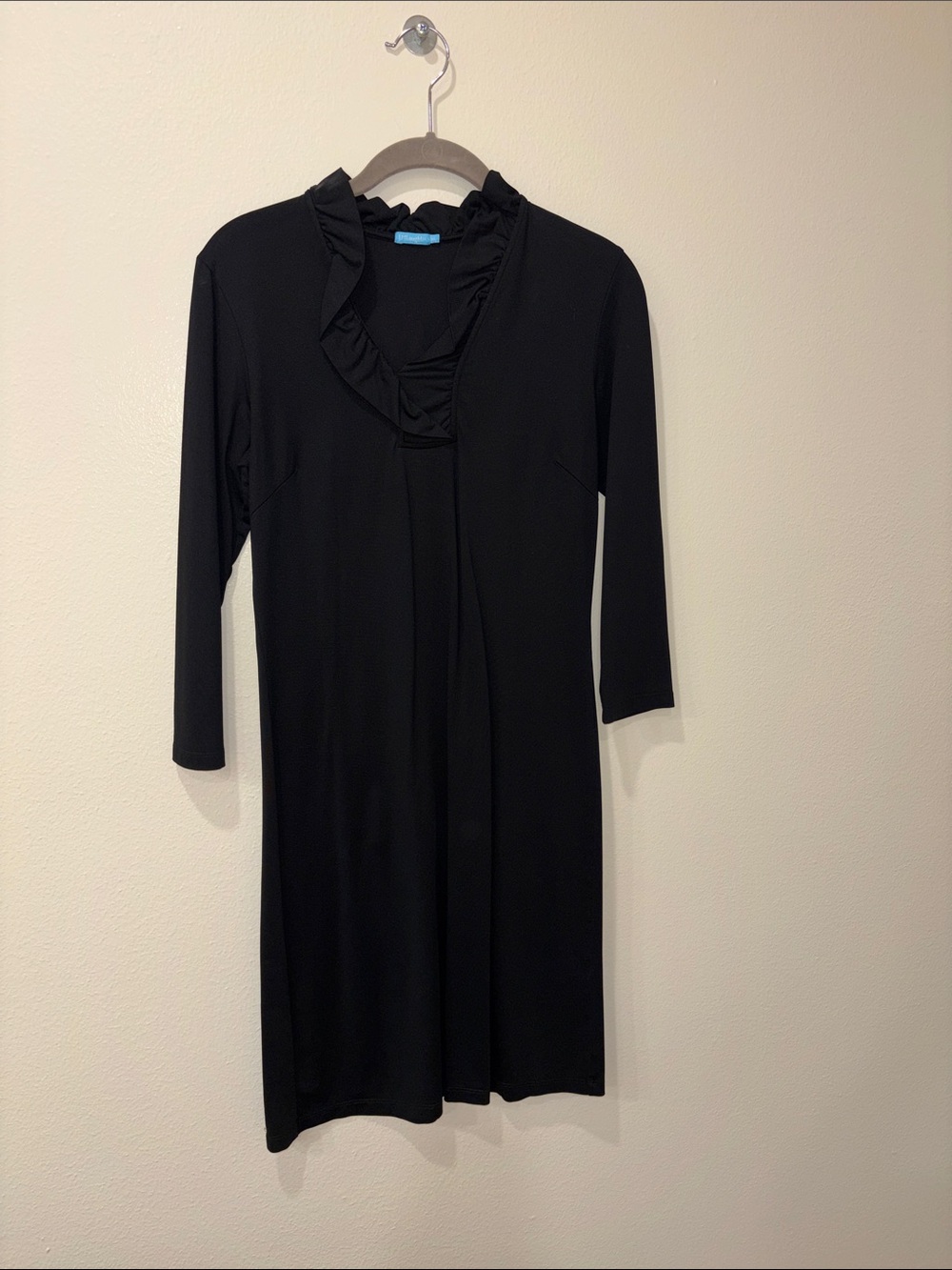 J. McLaughlin Black Ruffle-Neck Long Sleeve Dress